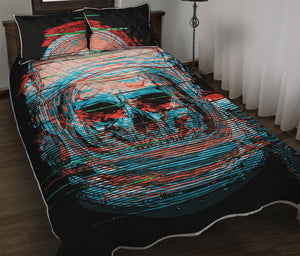 Digital Glitch Astronaut Skull Print Quilt Bed Set