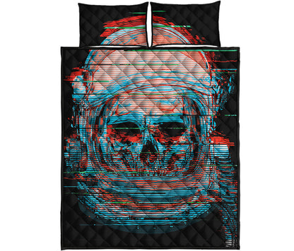 Digital Glitch Astronaut Skull Print Quilt Bed Set