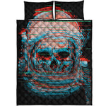 Digital Glitch Astronaut Skull Print Quilt Bed Set