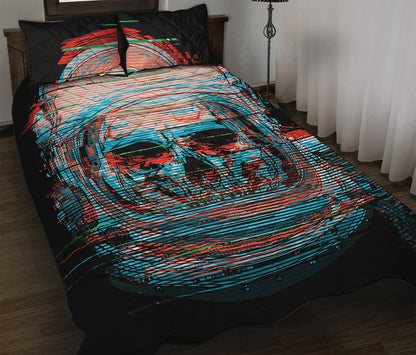 Digital Glitch Astronaut Skull Print Quilt Bed Set