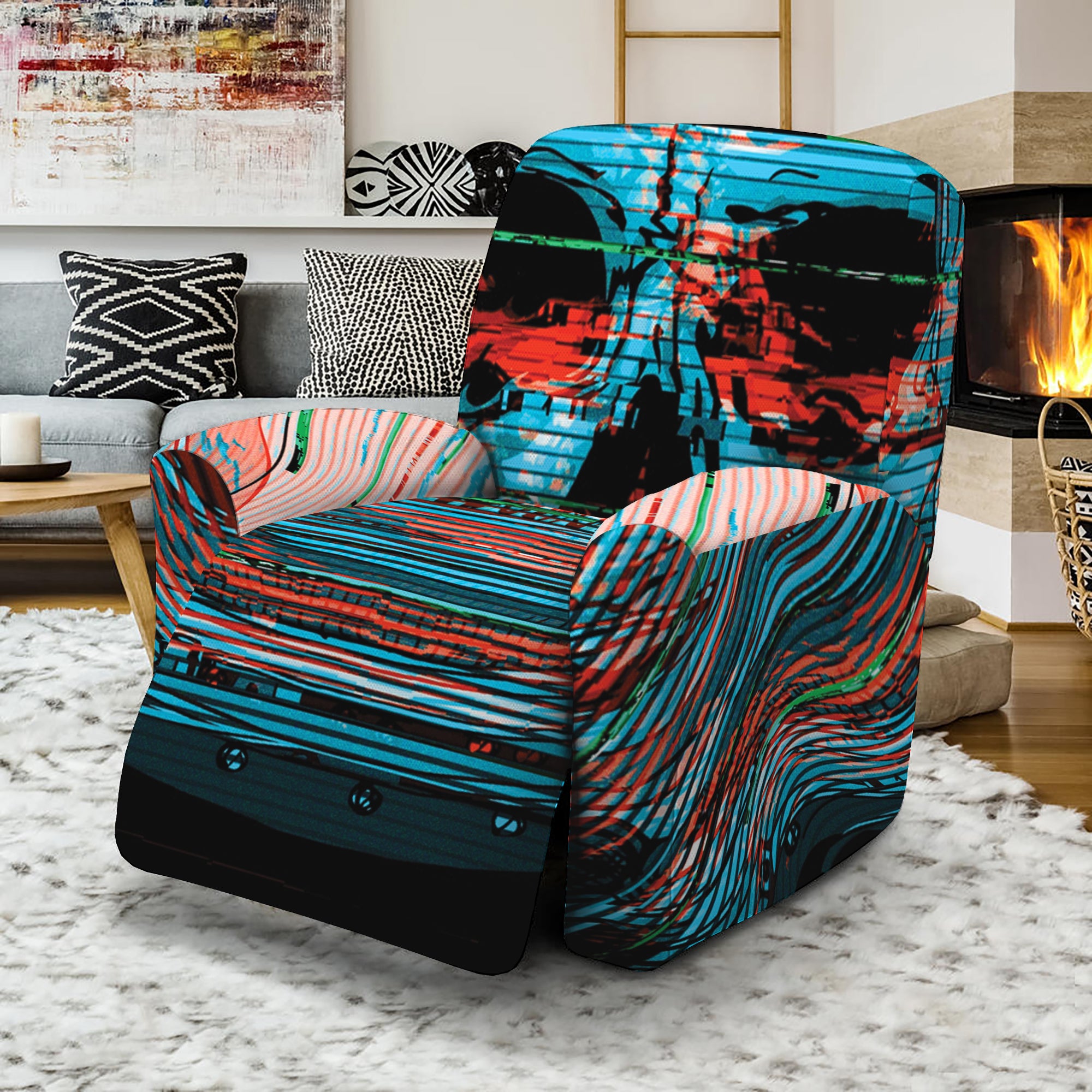 Digital Glitch Astronaut Skull Print Recliner Slipcover