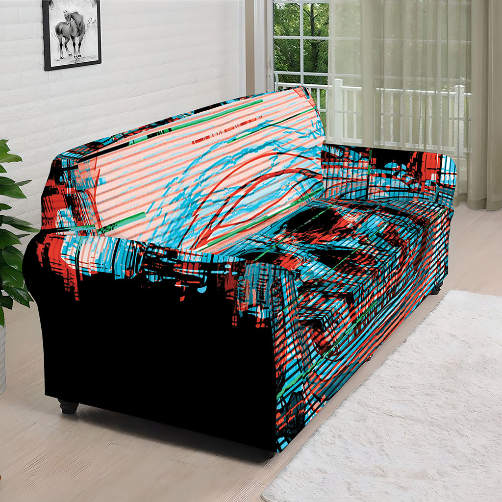 Digital Glitch Astronaut Skull Print Sofa Cover