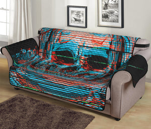 Digital Glitch Astronaut Skull Print Sofa Protector