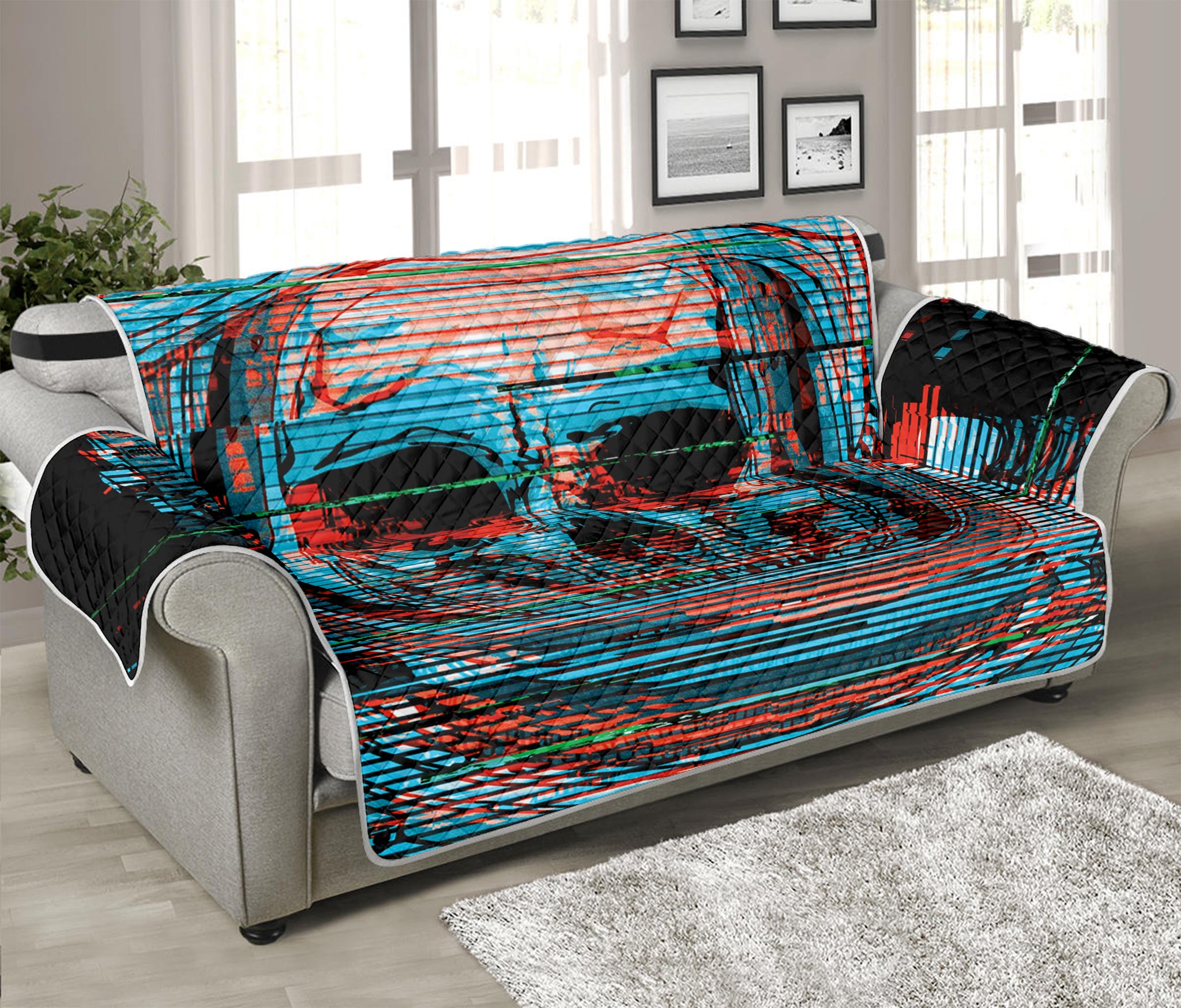 Digital Glitch Astronaut Skull Print Sofa Protector