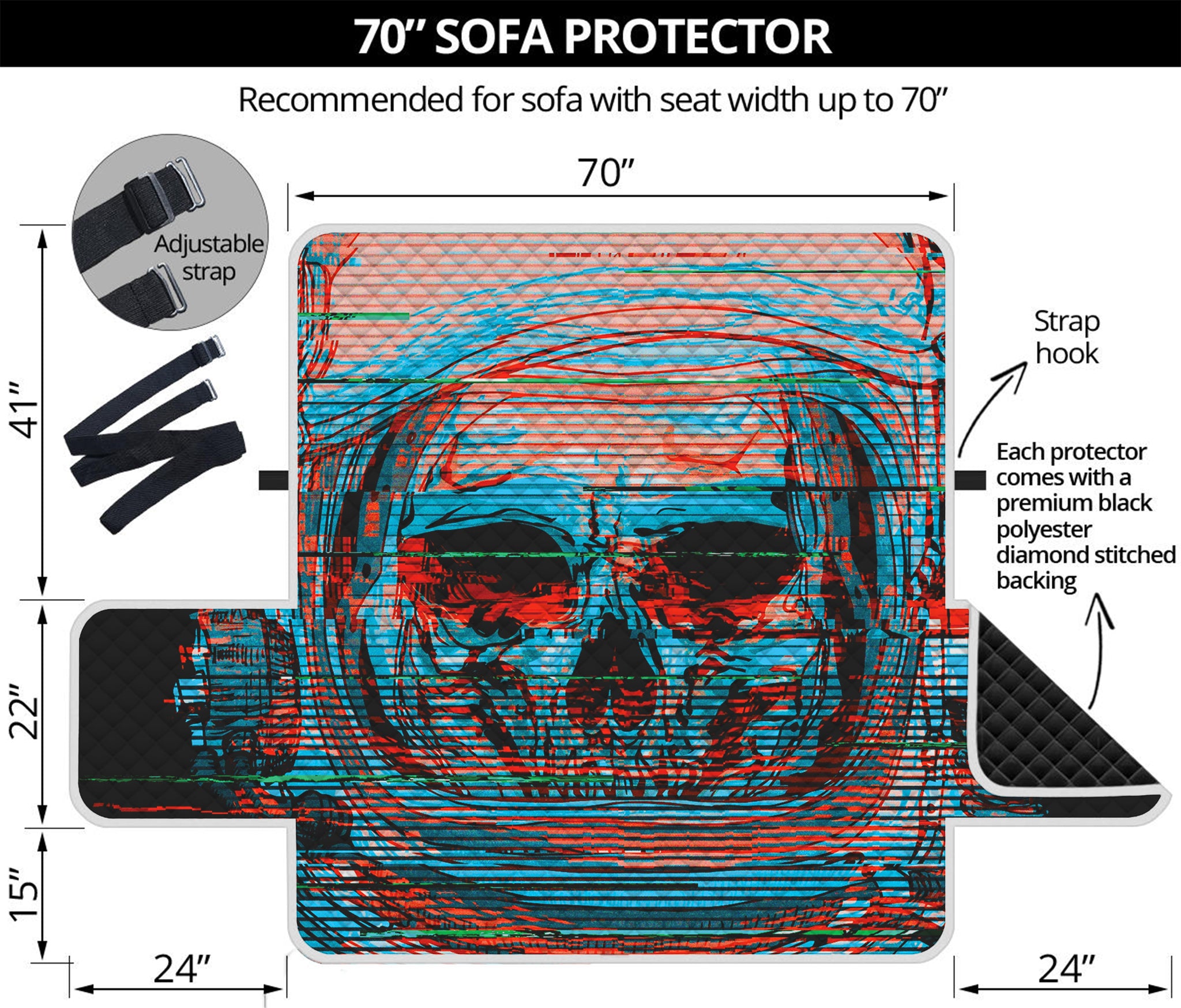 Digital Glitch Astronaut Skull Print Sofa Protector