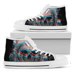 Digital Glitch Astronaut Skull Print White High Top Shoes