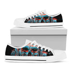 Digital Glitch Astronaut Skull Print White Low Top Shoes