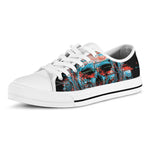 Digital Glitch Astronaut Skull Print White Low Top Shoes