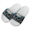 Digital Glitch Astronaut Skull Print White Slide Sandals