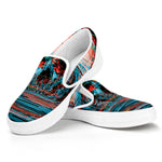 Digital Glitch Astronaut Skull Print White Slip On Shoes