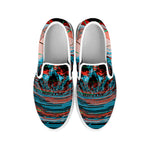 Digital Glitch Astronaut Skull Print White Slip On Shoes