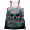 Digital Glitch Astronaut Skull Print Women's Racerback Tank Top