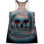 Digital Glitch Astronaut Skull Print Women's Racerback Tank Top