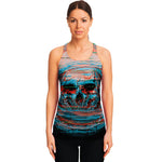 Digital Glitch Astronaut Skull Print Women's Racerback Tank Top