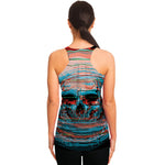 Digital Glitch Astronaut Skull Print Women's Racerback Tank Top