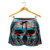 Digital Glitch Astronaut Skull Print Women's Shorts