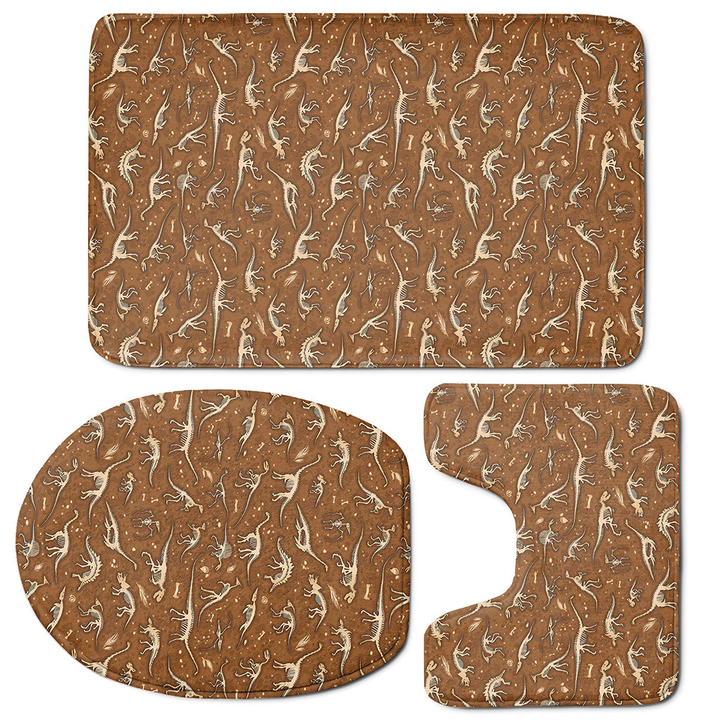 Dino Skeleton Fossil Pattern Print 3 Piece Bath Mat Set