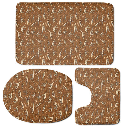 Dino Skeleton Fossil Pattern Print 3 Piece Bath Mat Set