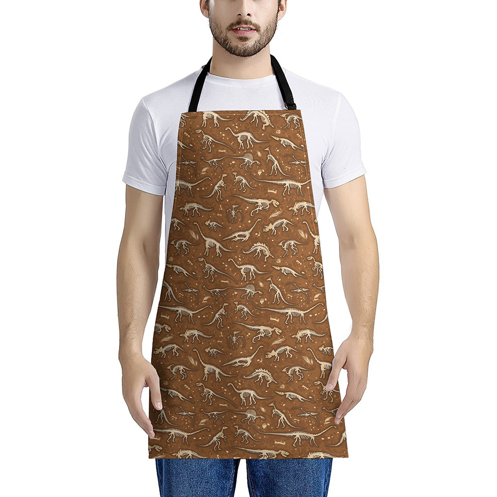 Dino Skeleton Fossil Pattern Print Apron