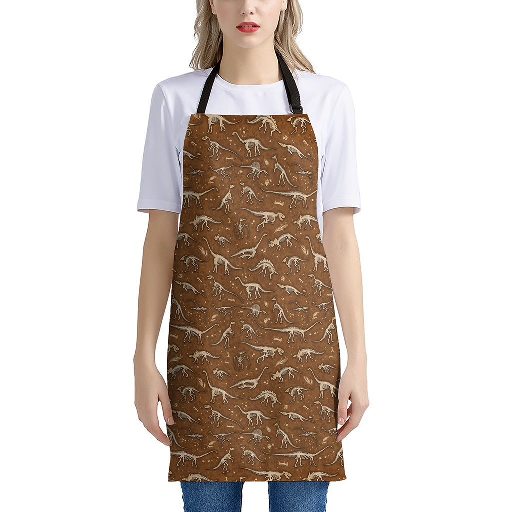 Dino Skeleton Fossil Pattern Print Apron
