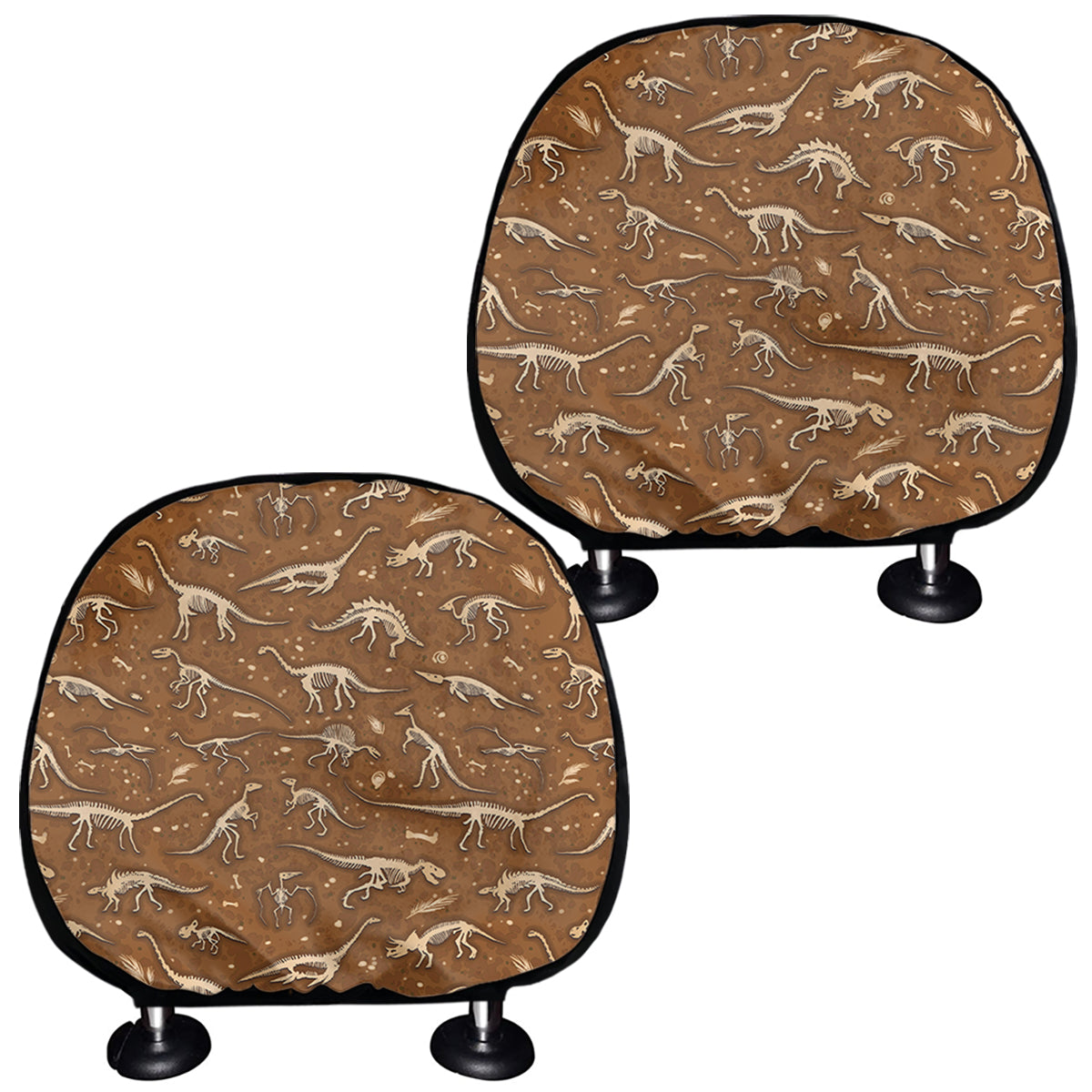 Dino Skeleton Fossil Pattern Print Car Headrest Covers