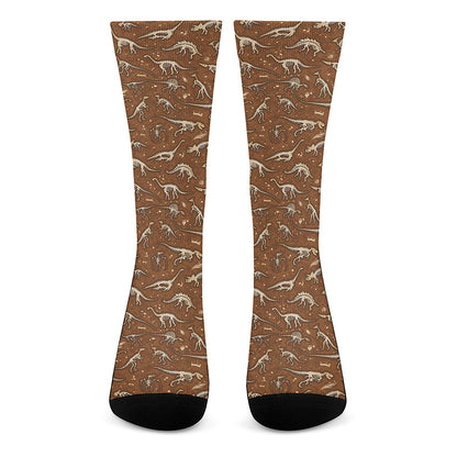 Dino Skeleton Fossil Pattern Print Crew Socks