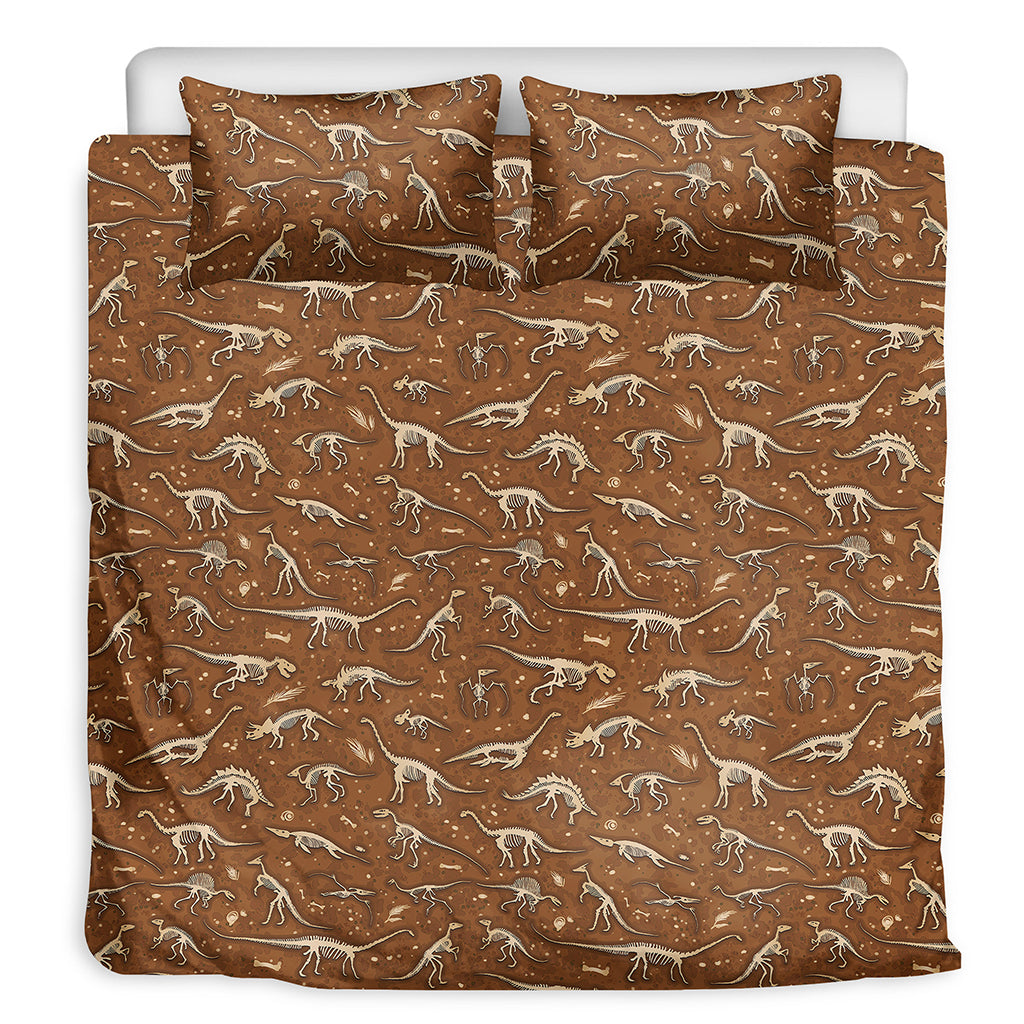 Dino Skeleton Fossil Pattern Print Duvet Cover Bedding Set