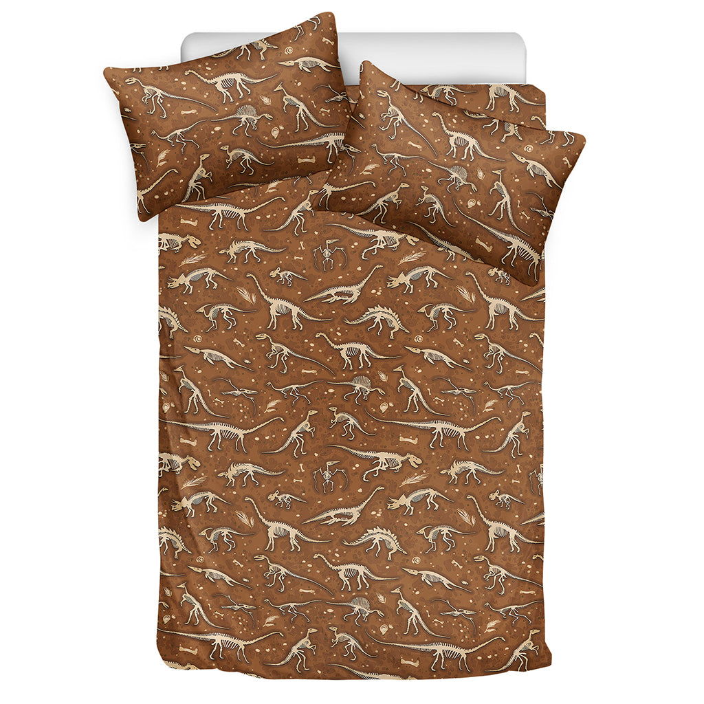 Dino Skeleton Fossil Pattern Print Duvet Cover Bedding Set