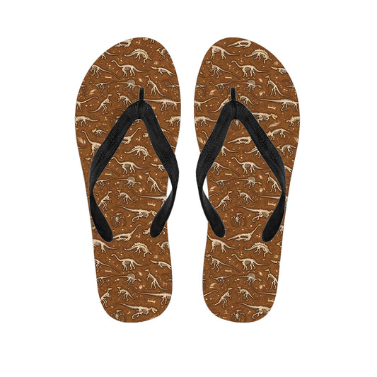 Dino Skeleton Fossil Pattern Print Flip Flops