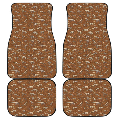 Dino Skeleton Fossil Pattern Print Front and Back Car Floor Mats