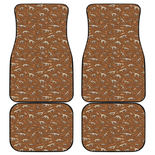 Dino Skeleton Fossil Pattern Print Front and Back Car Floor Mats