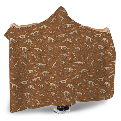 Dino Skeleton Fossil Pattern Print Hooded Blanket