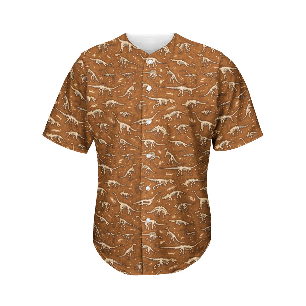 Dino Skeleton Fossil Pattern Print Men's Baseball Jersey