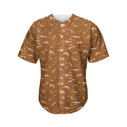 Dino Skeleton Fossil Pattern Print Men's Baseball Jersey