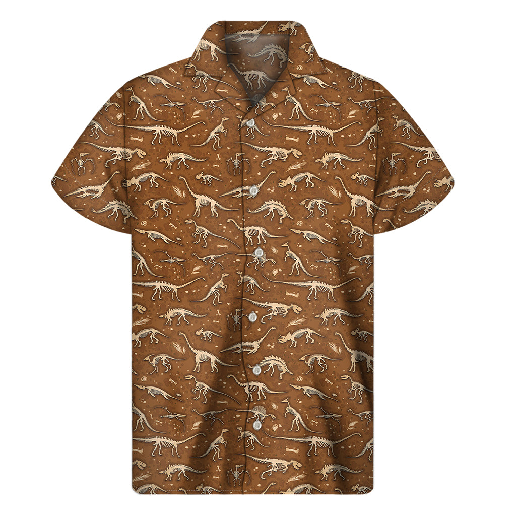 Dino Skeleton Fossil Pattern Print Men's Short Sleeve Shirt