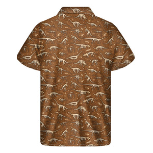 Dino Skeleton Fossil Pattern Print Men's Short Sleeve Shirt