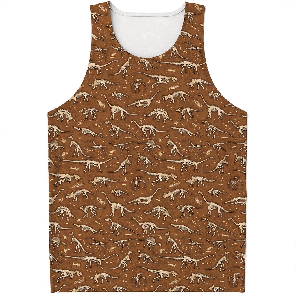 Dino Skeleton Fossil Pattern Print Men's Tank Top