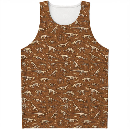Dino Skeleton Fossil Pattern Print Men's Tank Top