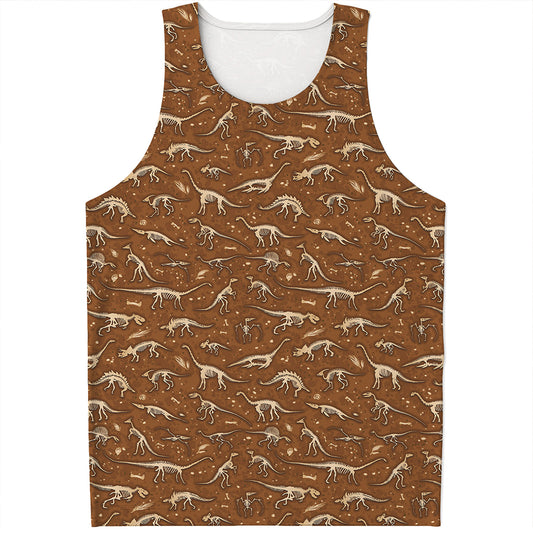 Dino Skeleton Fossil Pattern Print Men's Tank Top