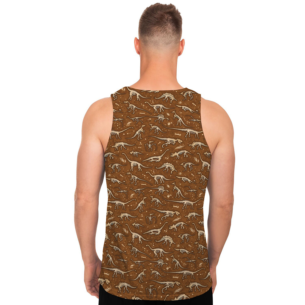 Dino Skeleton Fossil Pattern Print Men's Tank Top