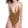 Dino Skeleton Fossil Pattern Print One Piece High Cut Swimsuit