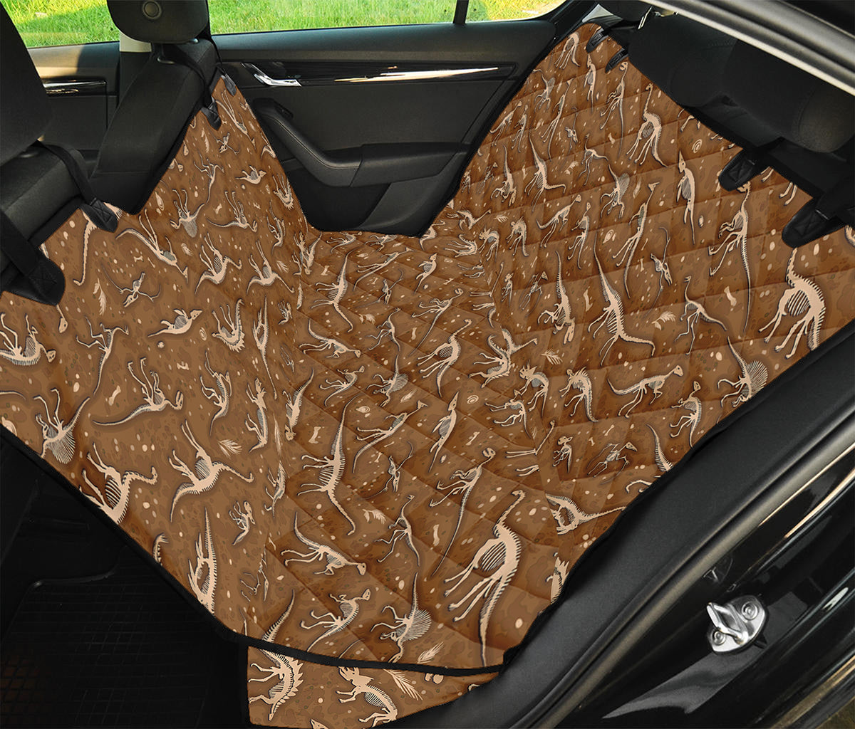 Dino Skeleton Fossil Pattern Print Pet Car Back Seat Cover