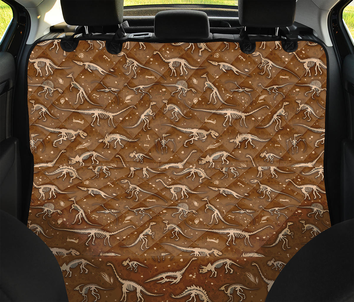 Dino Skeleton Fossil Pattern Print Pet Car Back Seat Cover
