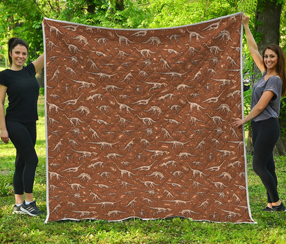 Dino Skeleton Fossil Pattern Print Quilt