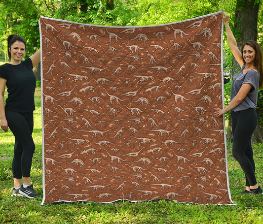 Dino Skeleton Fossil Pattern Print Quilt