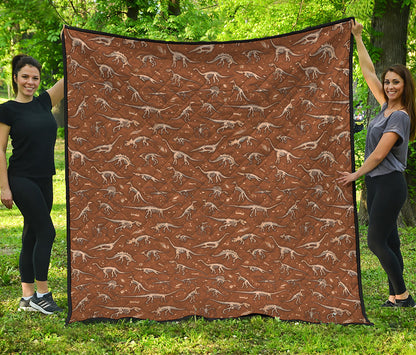 Dino Skeleton Fossil Pattern Print Quilt