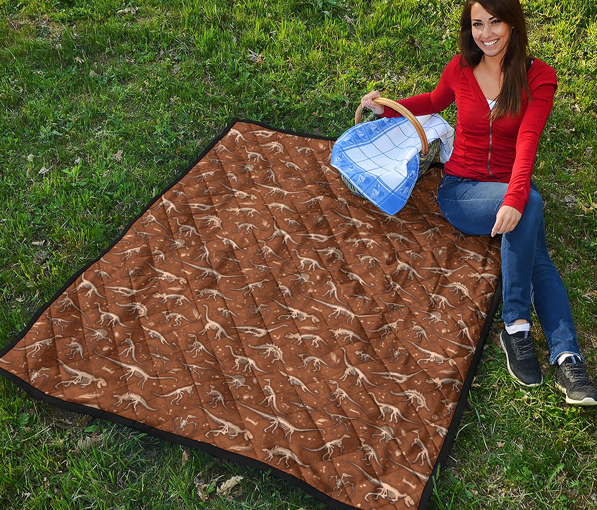 Dino Skeleton Fossil Pattern Print Quilt