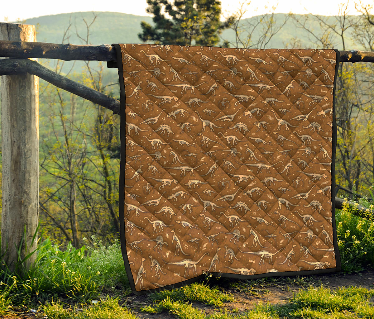 Dino Skeleton Fossil Pattern Print Quilt