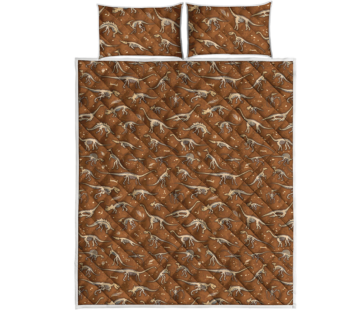 Dino Skeleton Fossil Pattern Print Quilt Bed Set