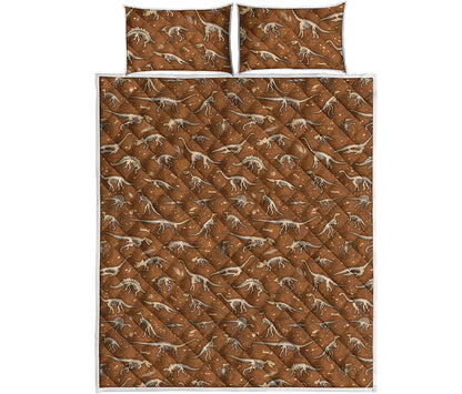 Dino Skeleton Fossil Pattern Print Quilt Bed Set